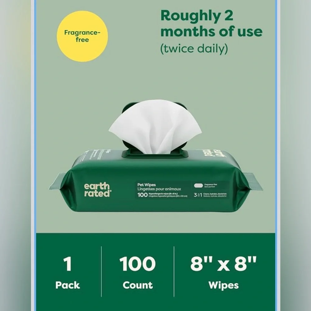 Bark Box Earth Rated pet wipes NEW sealed- 100 Large wipes for paws, face, butt